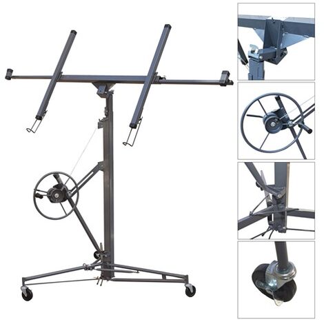 Switzer 15Ft Lift Tool Drywall Hoist Jack Caster Wheels Foldable Heavy Duty Plasterboard Panel Sheet Lifter Crane DWL03 Grey