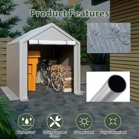 BIRCHTREE Outdoor Garden Storage Tent Bike Motorcycle Carport Shed Shelter Steel Frame 6.2X5.6FT Dark Grey