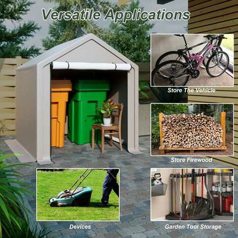 BIRCHTREE Outdoor Garden Storage Tent Bike Motorcycle Carport Shed Shelter Steel Frame 6.2X5.6FT Dark Grey