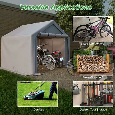 BIRCHTREE Outdoor Garden Storage Tent Bike Motorcycle Carport Shed Shelter Steel Frame 8X8FT Dark Grey