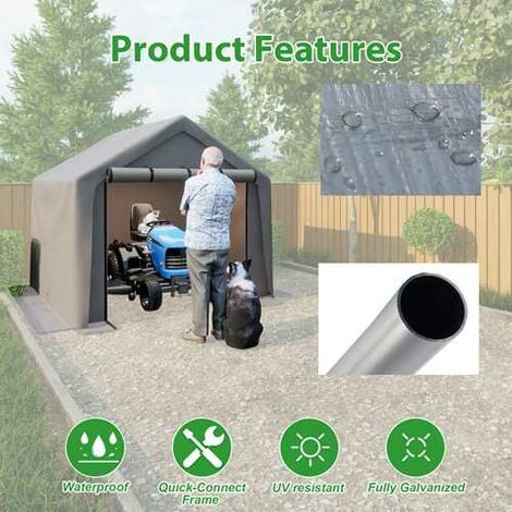 BIRCHTREE Outdoor Garden Storage Tent Bike Motorcycle Carport Shed Shelter Steel Frame 8X8FT Dark Grey