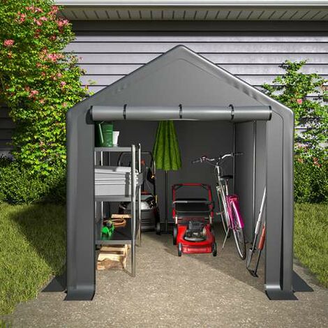 BIRCHTREE Outdoor Garden Storage Tent Bike Motorcycle Carport Shed Shelter Steel Frame 6X10FT Dark Grey