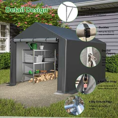 BIRCHTREE Outdoor Garden Storage Tent Bike Motorcycle Carport Shed Shelter Steel Frame 6X10FT Dark Grey