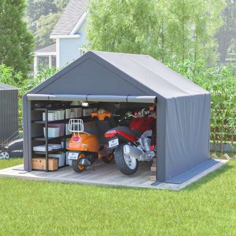 BIRCHTREE Outdoor Garden Storage Tent Bike Motorcycle Carport Shed Shelter Steel Frame 10X10FT Dark Grey (1/5)