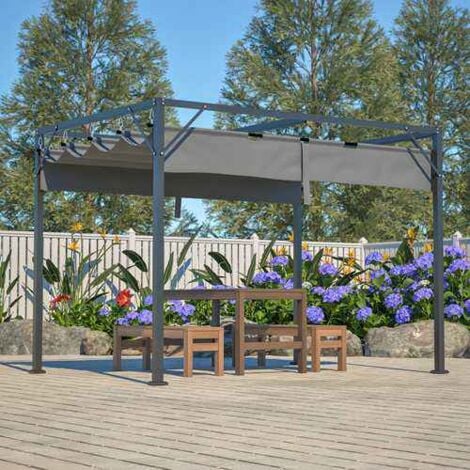 BIRCHTREE Steel Frame Pergola 3x2M PE Canopy Adjust Shade Shelter Backyard Grey
