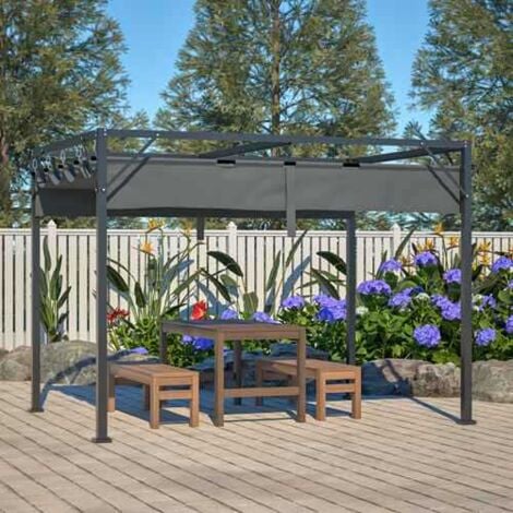 BIRCHTREE Steel Frame Pergola 3x2M PE Canopy Adjust Shade Shelter Backyard Grey