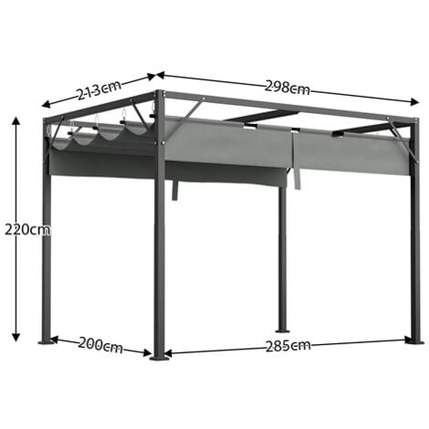 BIRCHTREE Steel Frame Pergola 3x2M PE Canopy Adjust Shade Shelter Backyard Grey