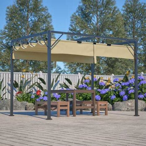 BIRCHTREE Steel Frame Pergola 3x2M PE Canopy Adjust Shade Shelter Backyard Beige
