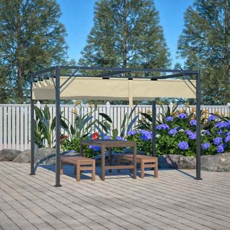 BIRCHTREE Steel Frame Pergola 3x2M PE Canopy Adjust Shade Shelter Backyard Beige