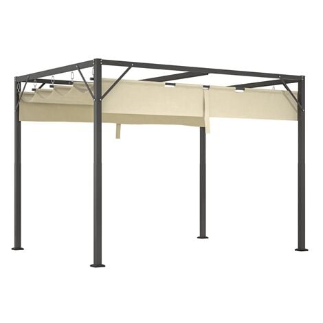 BIRCHTREE Steel Frame Pergola 3x2M PE Canopy Adjust Shade Shelter Backyard Beige
