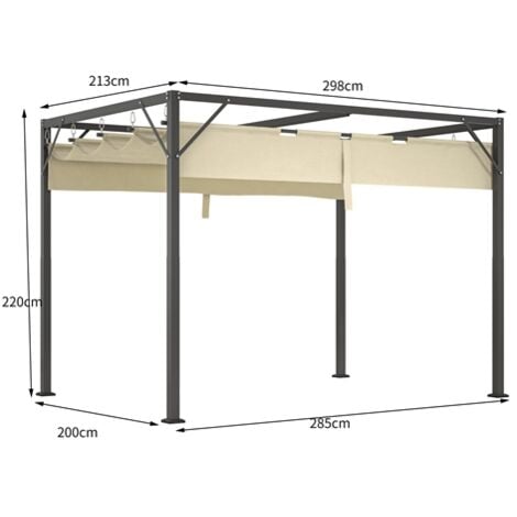 BIRCHTREE Steel Frame Pergola 3x2M PE Canopy Adjust Shade Shelter Backyard Beige