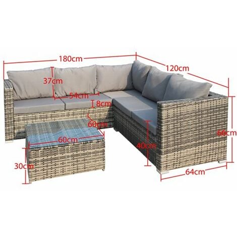 BIRCHTREE Rattan Furniture Set 5 Seater L-Shape Wicker Garden Corner Sofa Glass Dining Table Patio Pillow 3 Pieces RFS08 Grey