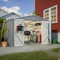 BIRCHTREE Garden Shed Metal Apex Roof 10FT X 8FT Grey and White