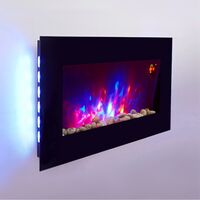 HEATSURE Wall Mounted Electric Fireplace Glass Heater Fire Remote Control LED 