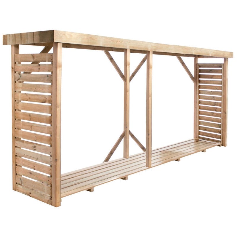 MADEIRA- Grand abri de stockage de bois de chauffage- étagère XL pour bois  de cheminée- bûcher en pin sylvestre autoclave- Abris de jardin toiture  plate avec un revêtement en feutre bitumeux et