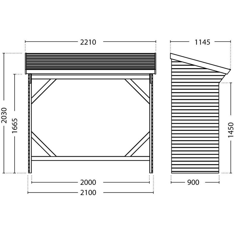 MADEIRA- abri de stockage de bois de chauffage- étagère pour bois de  cheminée- bûcher en pin sylvestre autoclave- toit en pente- porte 4 stères  de bûches de 25cm- L221 x l.114.5 xH208cm 