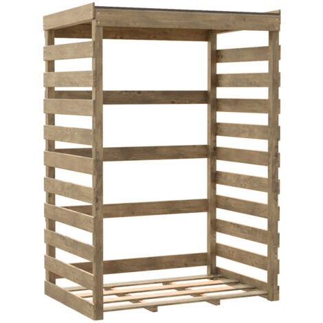 Cerland – Abri à bûches extérieur Columbus L – 120 x 82 x 174 cm – Capacité 2 stères – Traitement autoclave classe 3 – Toiture feutre bitumé 2100 gr/m² (1/5)
