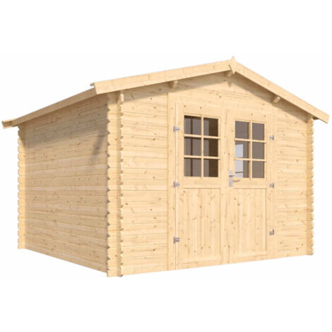 Cerland – Abri de jardin bois 7,5 m² – Dimensions 310 x 302 x H 226 cm – Toit en feutre bitumé – Serrure en acier galvanisé pour sécurité renforcée (1/5)