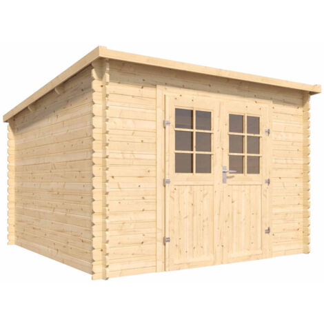 Abri de jardin en bois avec toiture mono-pente en feutre bitumé et serrure inox VALLO MODERN 7.5m² (1/5)