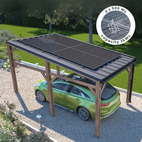 Cerland – Carport solaire en pin traité autoclave 15,5 m² – Dimensions 508x305x322 cm – Kit solaire 2 kWc inclus – Résistant aux intempéries