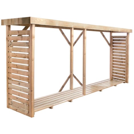 MADEIRA- Grand abri de stockage de bois de chauffage- étagère XL pour bois de cheminée- bûcher en pin sylvestre autoclave- Abris de jardin toiture plate avec un revêtement en feutre bitumeux et planch