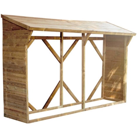 MADEIRA- abri de stockage de bois de chauffage- étagère pour bois de cheminée- bûcher en pin sylvestre autoclave- toit en pente- porte 6.5 stères de bûches de 25cm- L320 x l.100 xH213.5cm - 4m3- Memphis XL
