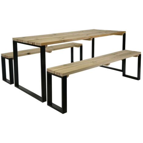 Table et bancs en bois et métal 6 personnes Blakéa (1/5)
