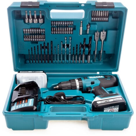 Taladro de impacto 18V 42Nm MAKITA 2 baterías BL1820G + cargador + 74 piezas - HP488DAEX1