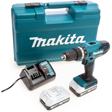 Taladro de impacto 18V 42Nm MAKITA 2 baterías BL1820G + cargador + 74 piezas - HP488DAEX1