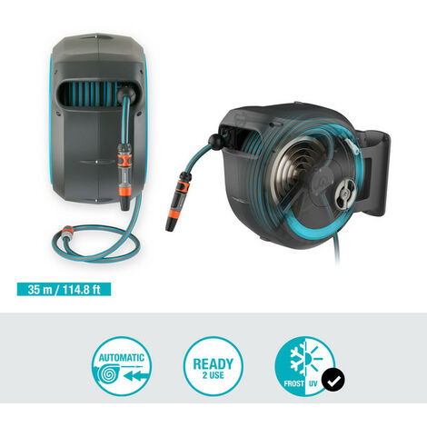 GARDENA Portamangueras de pared automático RollUp XL 35 m línea turquesa (18630-20)