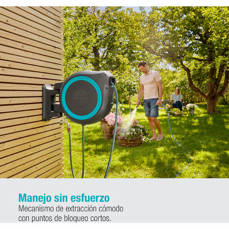 GARDENA Portamangueras de pared automático RollUp XL 35 m línea turquesa (18630-20)