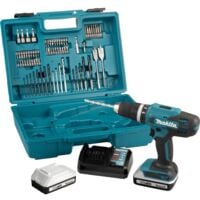 Taladro de impacto 18V 42Nm MAKITA 2 baterías BL1820G + cargador + 74 piezas - HP488DAEX1
