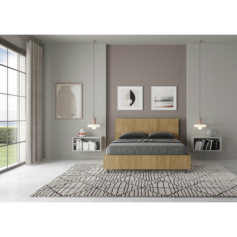 Letto contenitore 140x190 testata inclinata con doghe quercia Ankel