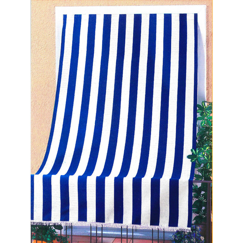 Tenda Da Sole In Poliestere 140x250 Cm - Resistente Agli Agenti Atmosferici, Con Anelli E Pizzo Macramé, Blu