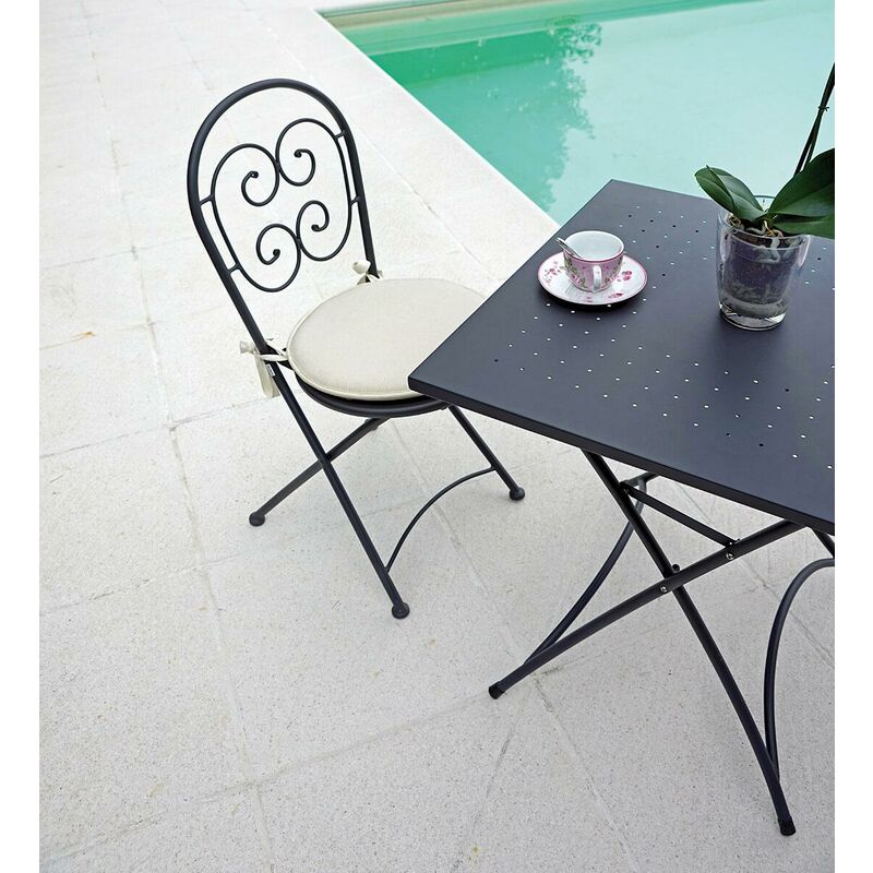 Tavolo da giardino pieghevole quadrato in ferro Stresa Moia finitura nero  opaco impilabile e pieghevole Misure L 70 cm - A 74 cm - P 70 cm