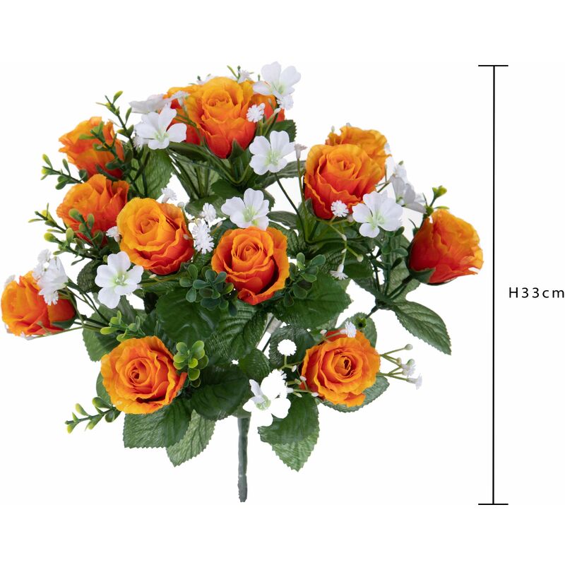 Set 3 Bouquet Artificiali con 13 Rose Gypsophila 33 cm