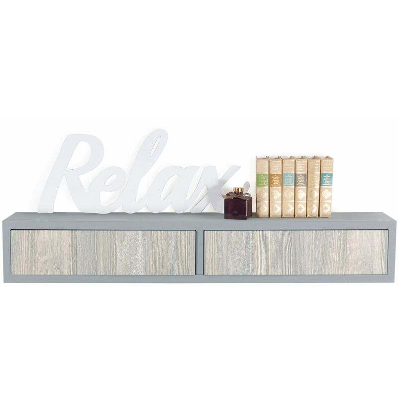 Mensola da Parete con 2 Cassetti 88,2x13,4x20 cm in Fibra di Legno Domino  Sasso e Rovere Grigio