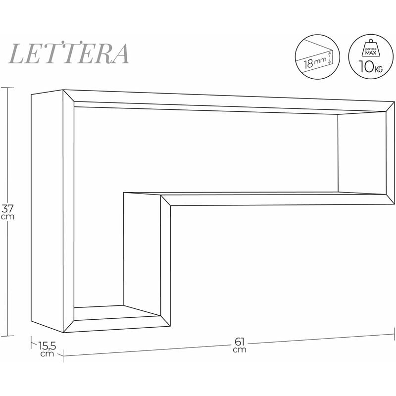 Mensola da Parete a Forma di L 61x37x15,5 cm in Fibra di Legno Lettera Noce