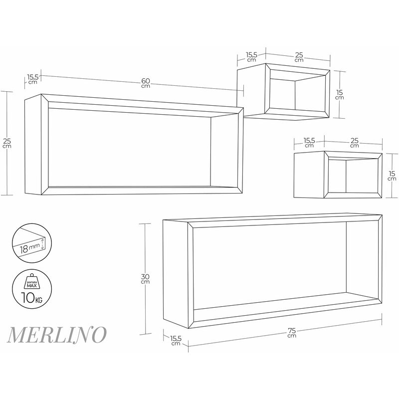 Set 3 Mensole Cubo da Parete Quadrato e Rettangolare in Fibra di Legno  Merlino Wengè – acquista su Giordano Shop