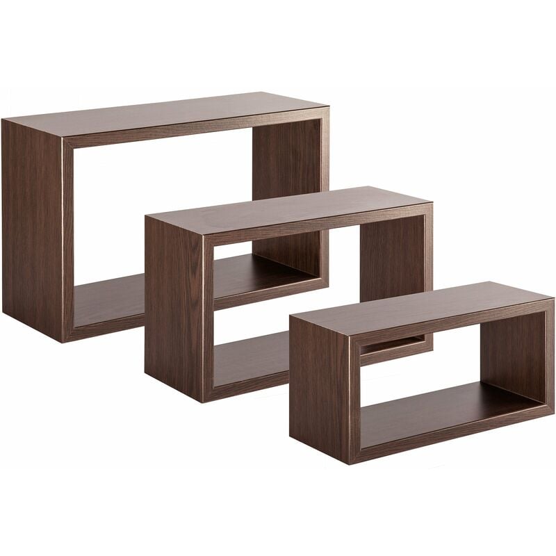 Mensola a cubo quadrata e squadrata, Legno MDF, Wengé (set da 3 pezzi) -  Mensole