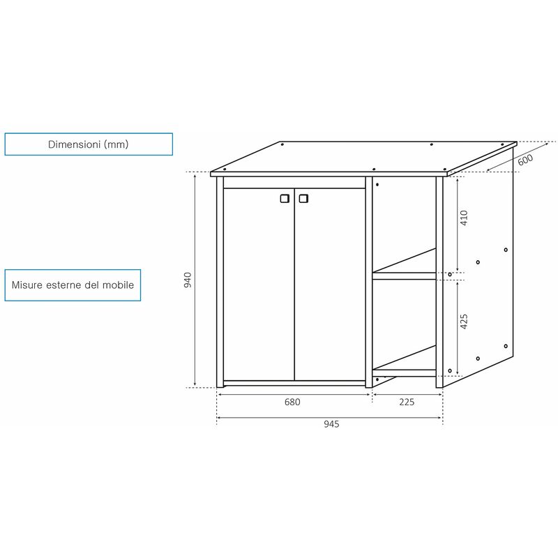 Coprilavatrice da Esterno in PVC 95x60x94 cm 2 Ante con Ripiani Laterali  Laundry Bianco