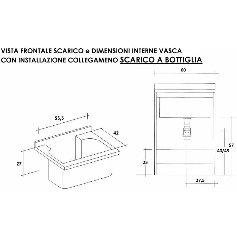 Mobile lavatoio Montegrappa Still 60x50x85h cm grigio vasca e asse  termoplastico