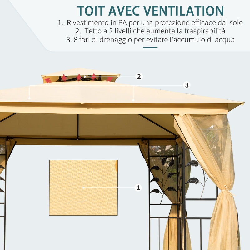 Gazebo da Giardino 3x3m con Zanzariera in Metallo Cachi – acquista