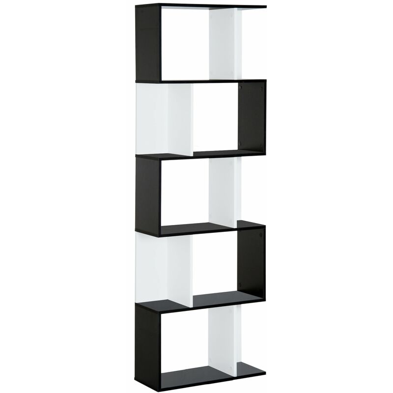 Libreria da Muro Moderna 5 Ripiani in Legno Bianco e Nero 60x24x1184.5 cm