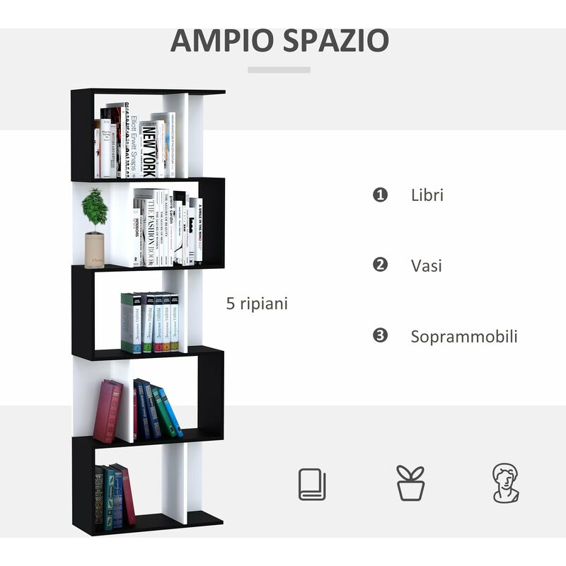 Libreria in legno 5 ripiani moderna Bianco Frassinato 89 - Spazio Casa