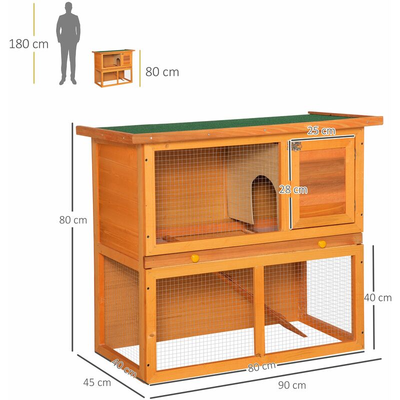 Gabbia per Conigli Conigliera da Esterno in Legno di Abete 90x45x80 cm