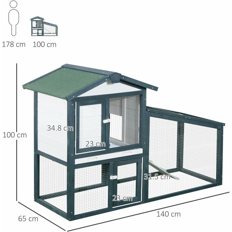 Gabbia per Conigli in Legno di Abete 140x65x100 cm