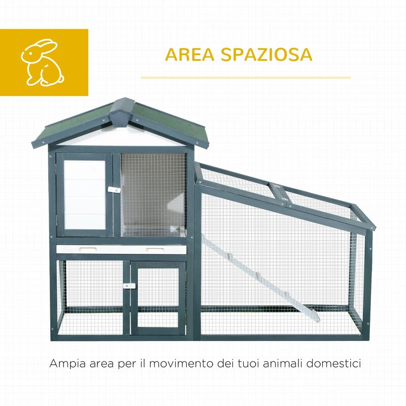 Gabbia per conigli Conigliera pollaio XXL in legno 204x45x84h cm