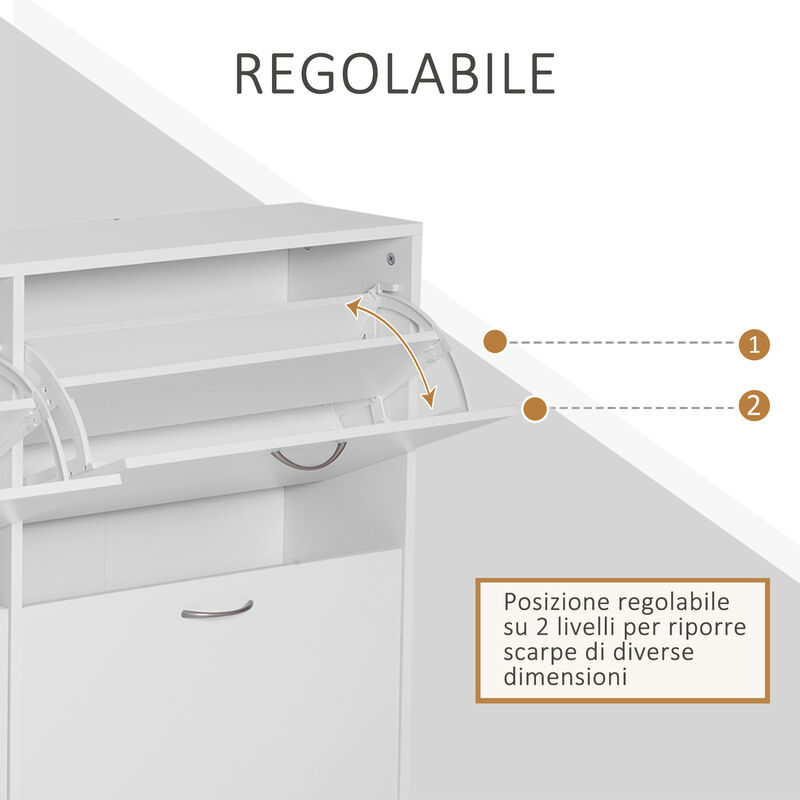 Scarpiera HOKEEPER In Rattan Con 3 Porte, Capienza 24 Paia, Piani Regolabili E Design Salvaspazio – Ideale Per L'ingresso, Colore Bianco