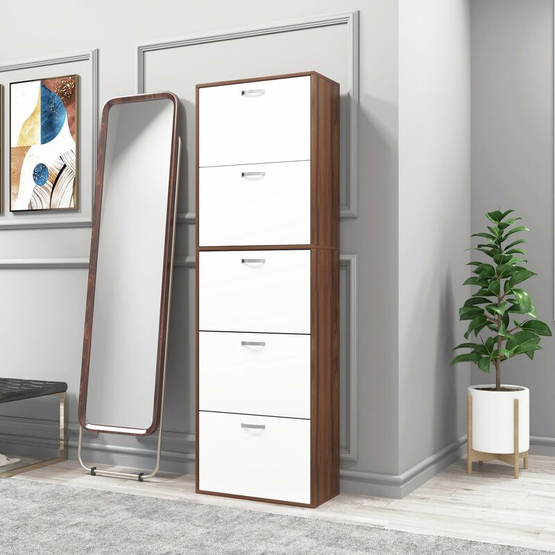 COSTWAY Scarpiera in legno, Libreria Multifunzione, Supporto per Scarpe a 7 piani, Bianco